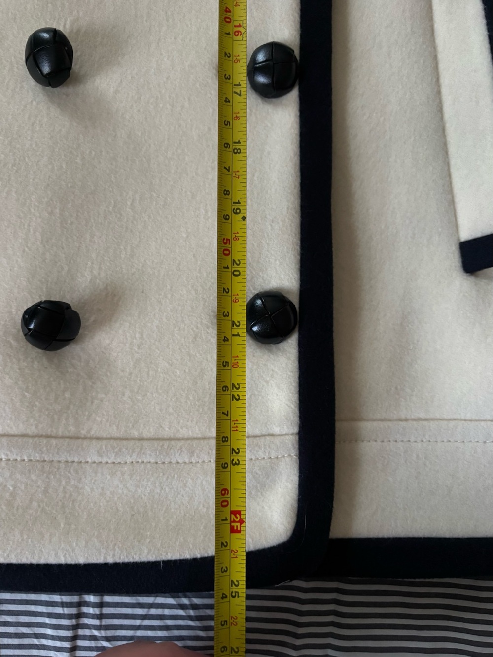 J. Crew 2012 Wool Cream Double-Breasted Peacoat with Black Trim - Picture 5 of 9